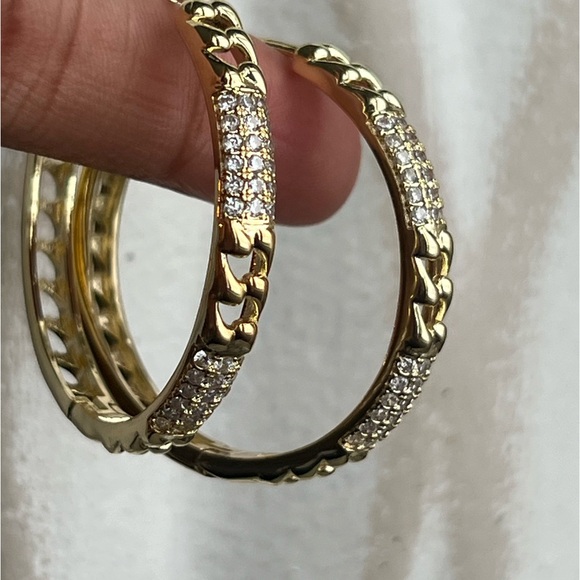 Gold and Silver detailed Hoop Earrings - Picture 5 of 5